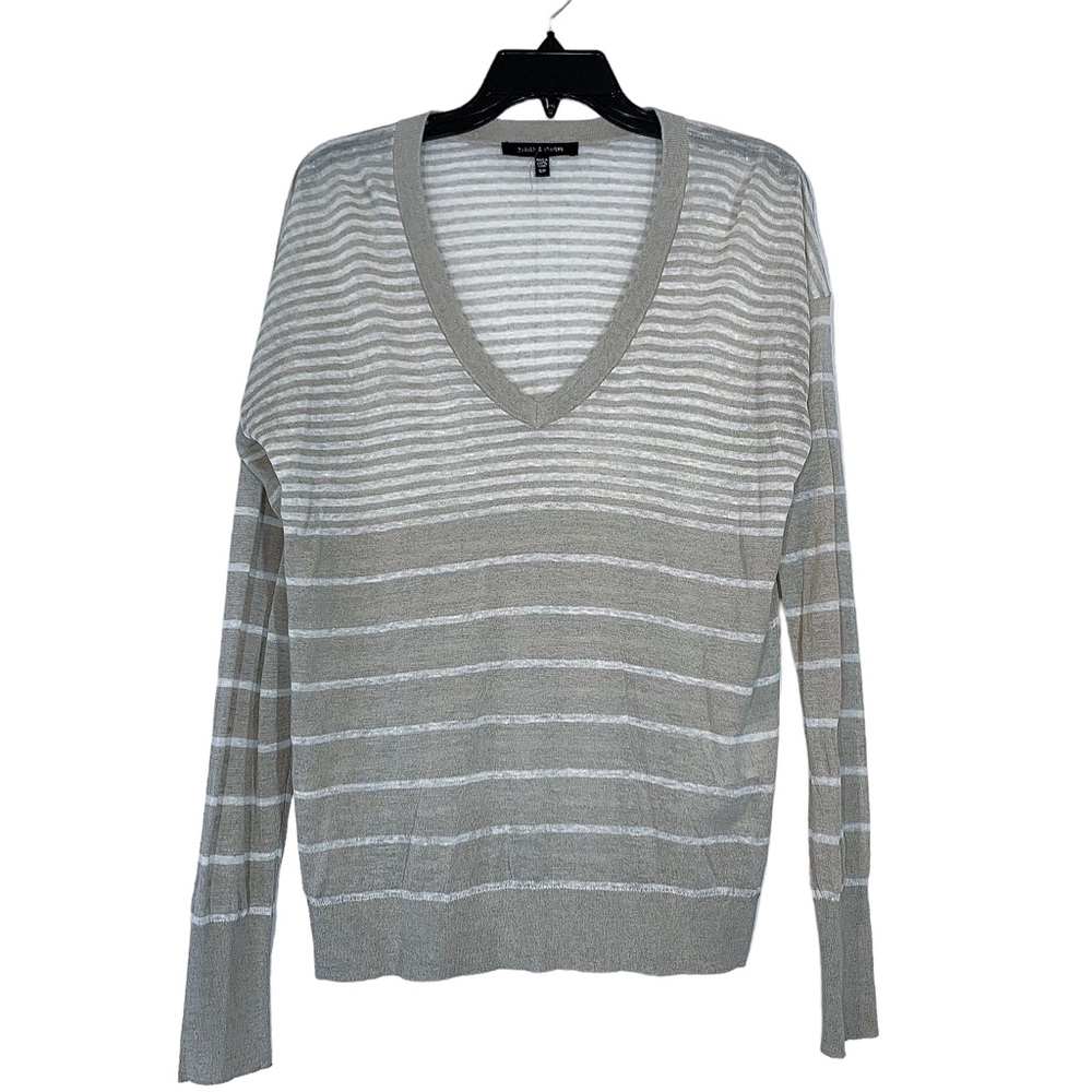 Judith & Charles Linen Poppy Stripe Sweater Top in Grey Taupe